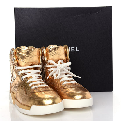 Chanel Metallic Calfskin Crocodile Embossed Cocodile High Top Sneakers 39 Gold 11 of 11