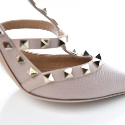 Valentino Garavani Pebbled Calfskin Rockstud Ankle Strap Pumps 38 Poudre 8 of 10