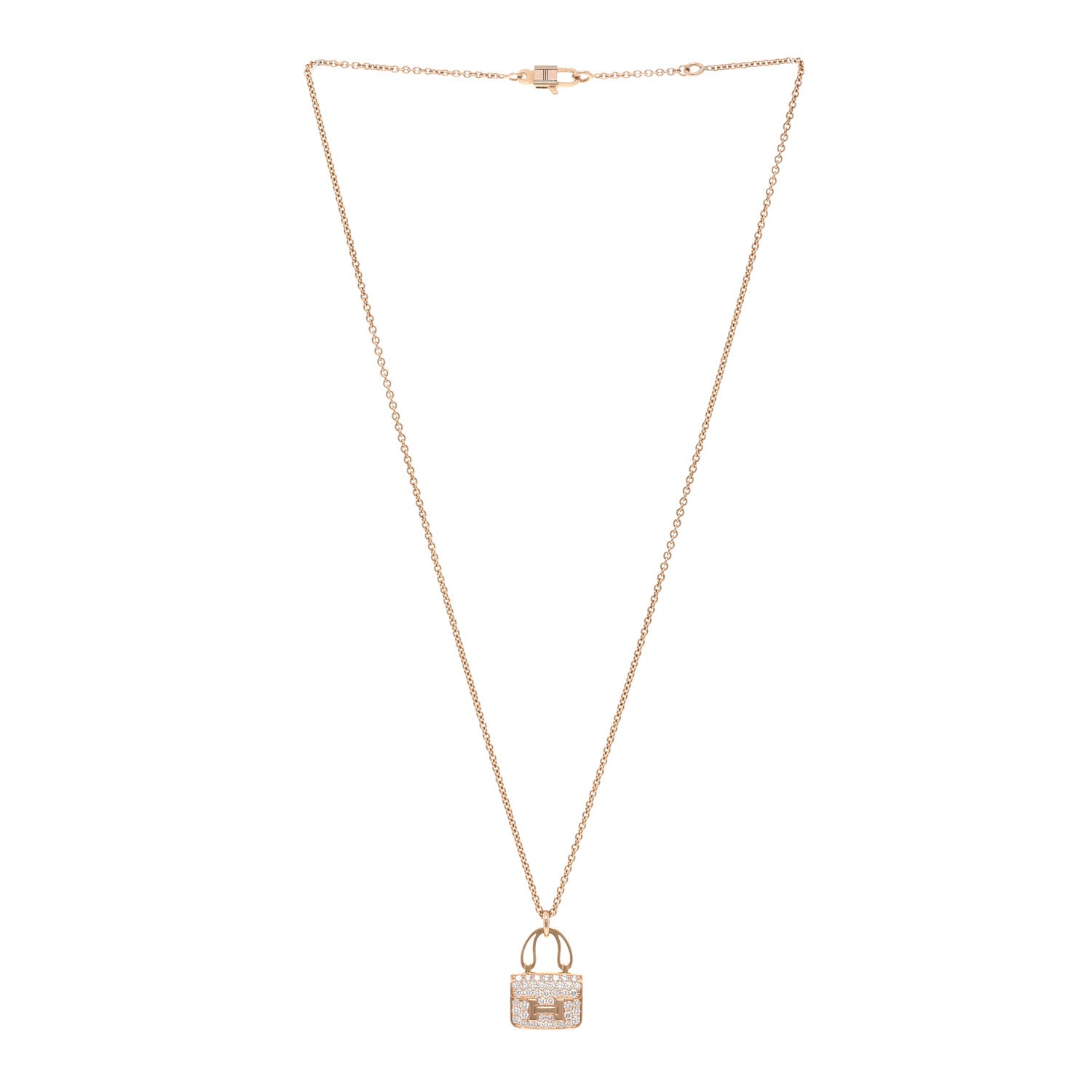 Hermes 18K Rose Gold Diamond Constance Amulettes Pendant Necklace 3 of 5