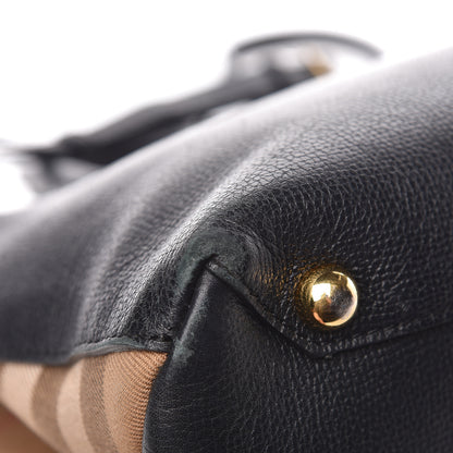Burberry Grainy Calfskin House Check Medium Banner Tote Black 16 of 18