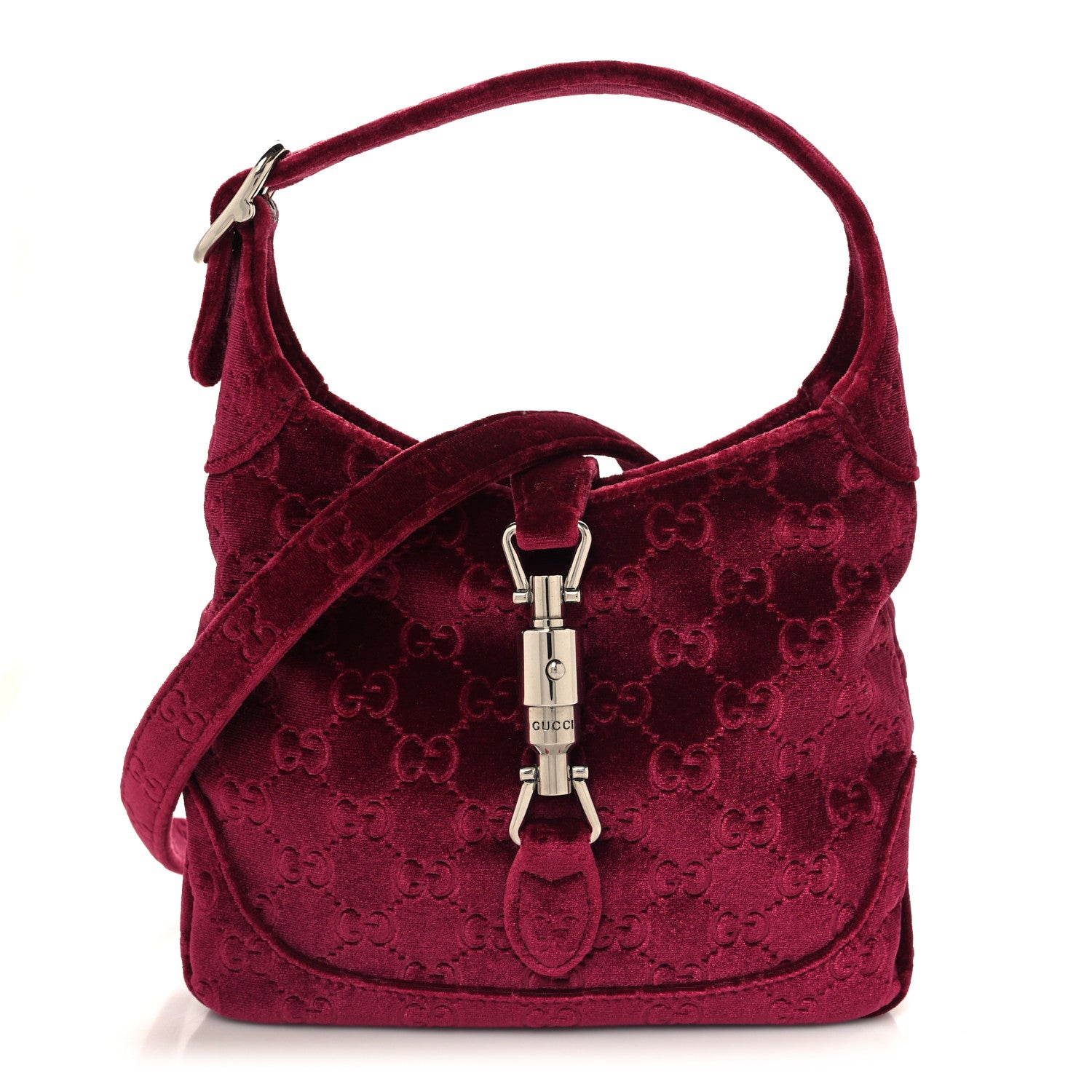 Gucci New Velvet Ashmir GG Monogram Small Jackie 1961 Hobo Red 1 of 10