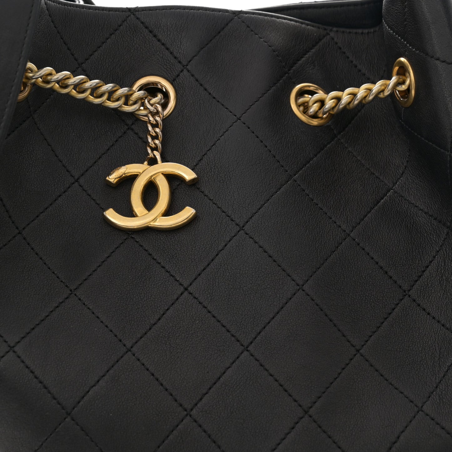 Calfskin Quilted Small On My Shoulder Drawstring Bag Black
