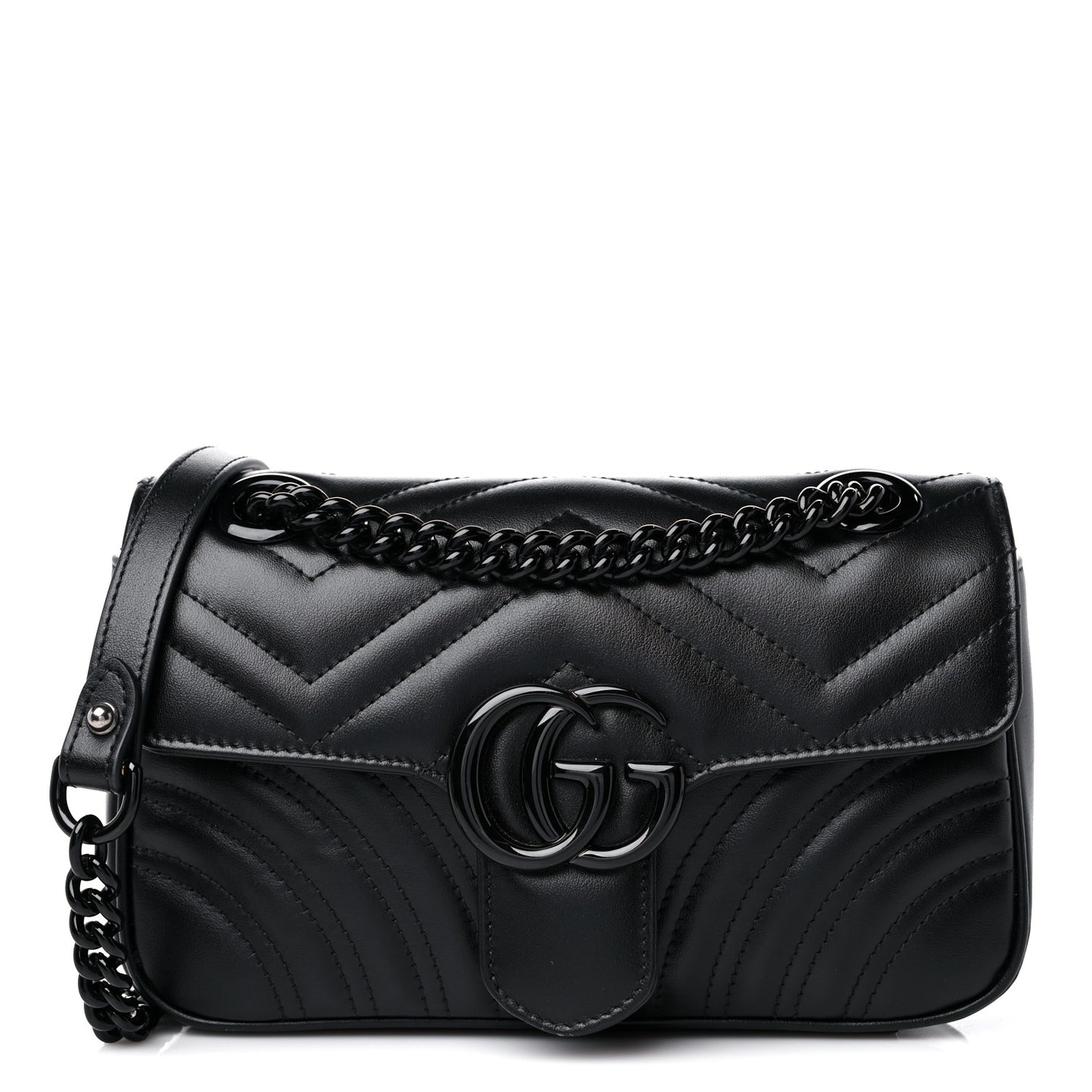 Calfskin Matelasse Monochrome Mini GG Marmont Shoulder Bag Black