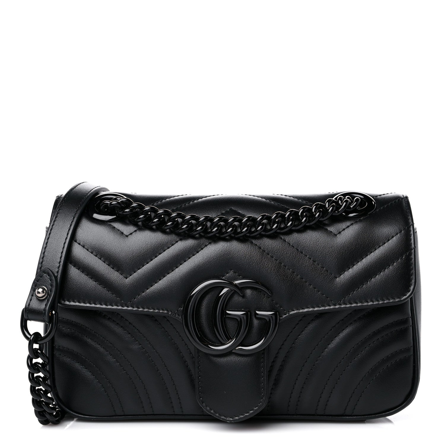 Gucci Calfskin Matelasse Monochrome Mini GG Marmont Shoulder Bag Black 1 of 9