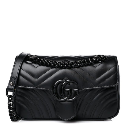 Gucci Calfskin Matelasse Monochrome Mini GG Marmont Shoulder Bag Black 1 of 9