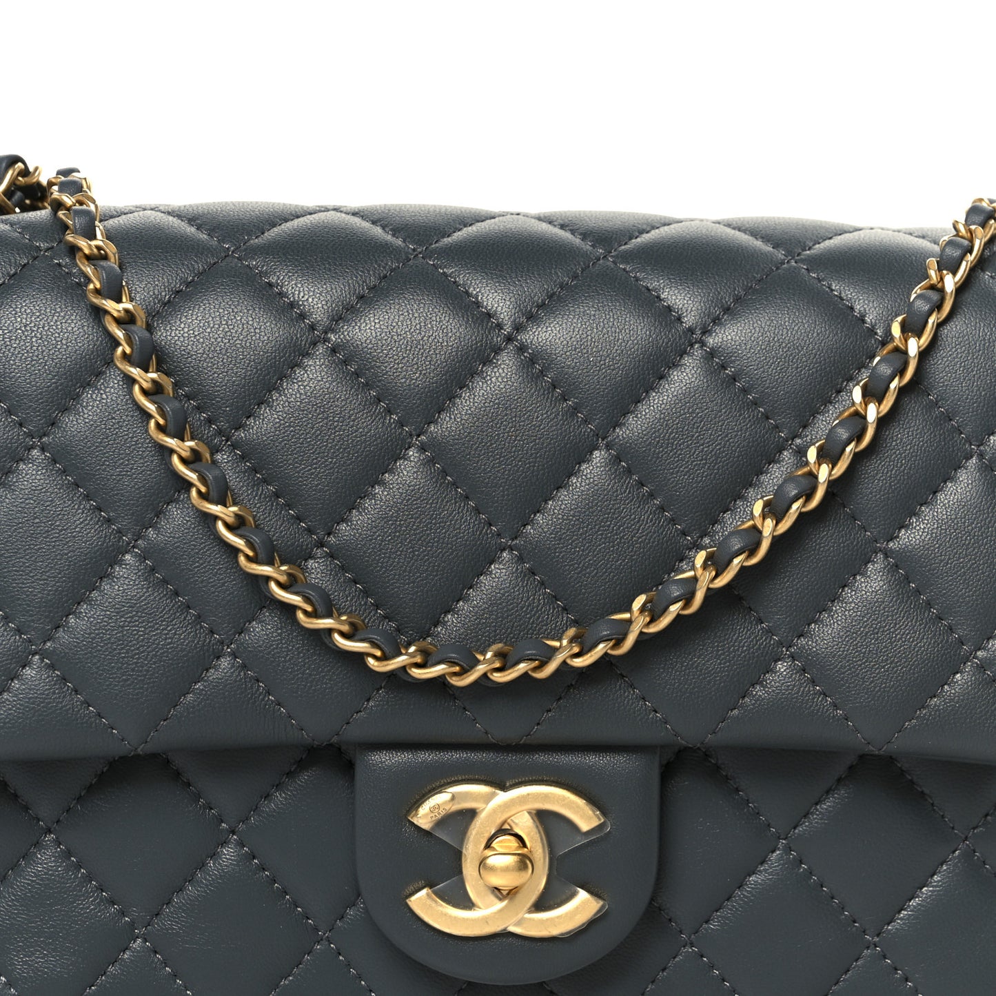 Lambskin Quilted Medium Rectangular CC Slide Flap Grey