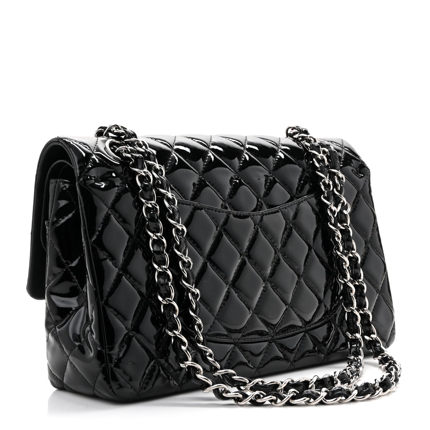 Patent Quilted Medium Double Flap Black