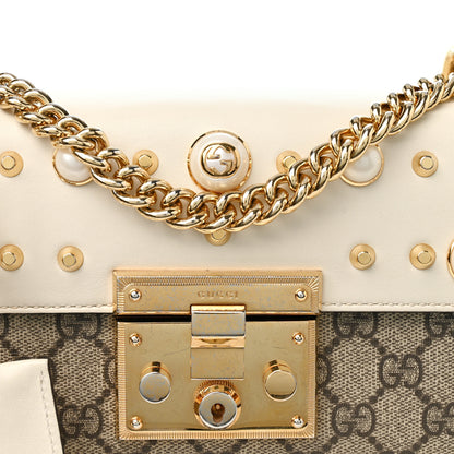 Gucci GG Supreme Monogram Studded Small Padlock Shoulder Bag White 8 of 13