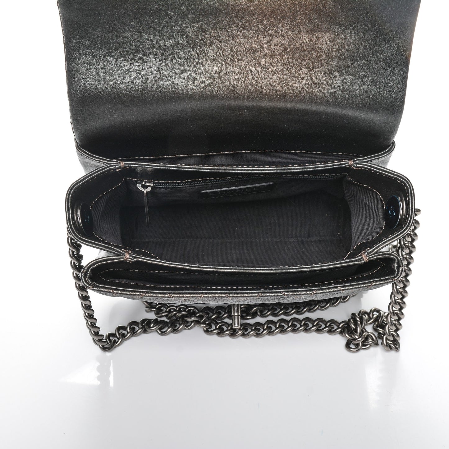 Metallic Goatskin Quilted Small Rock In Rome Flap Charcoal