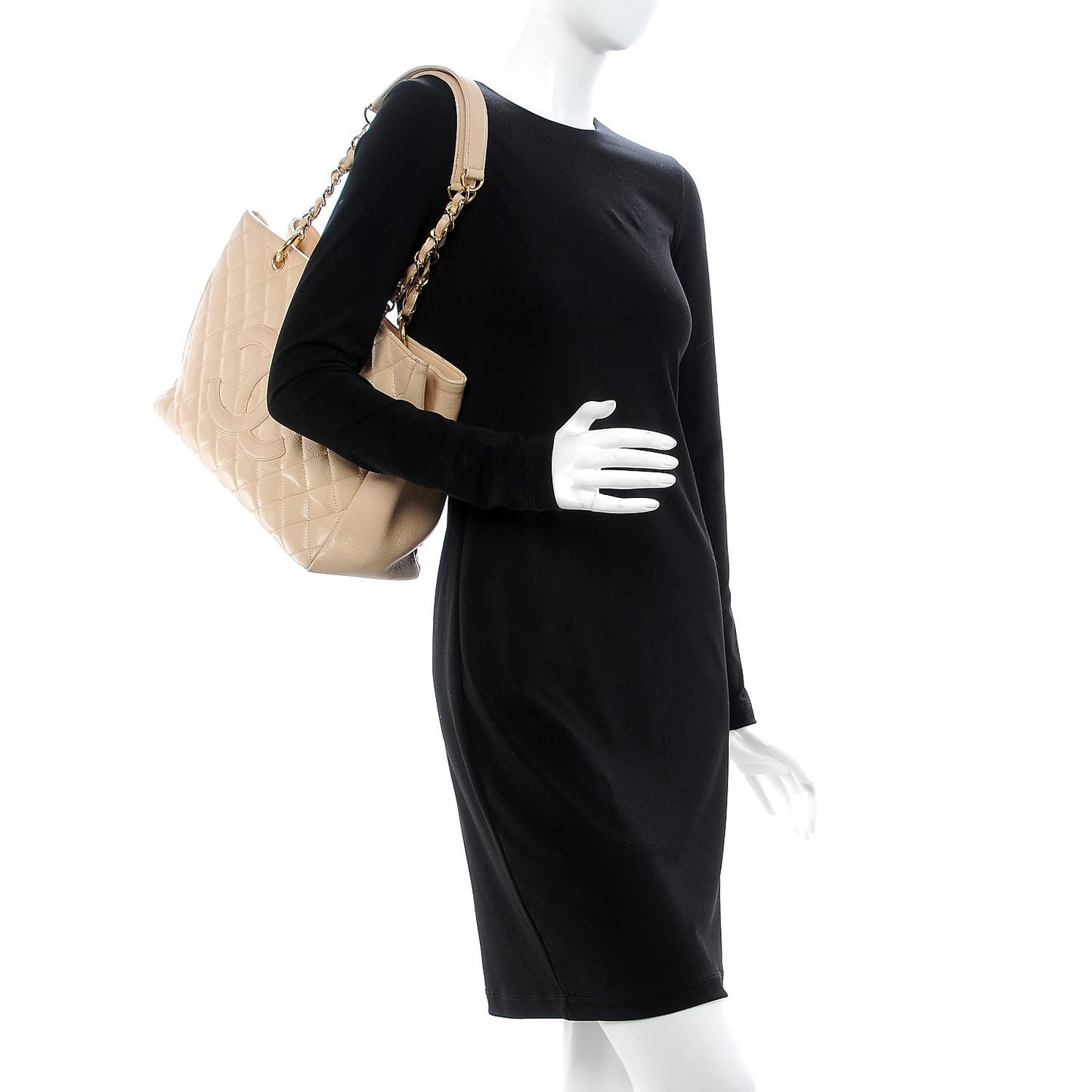 Caviar Quilted Grand Shopping Tote GST Beige Clair
