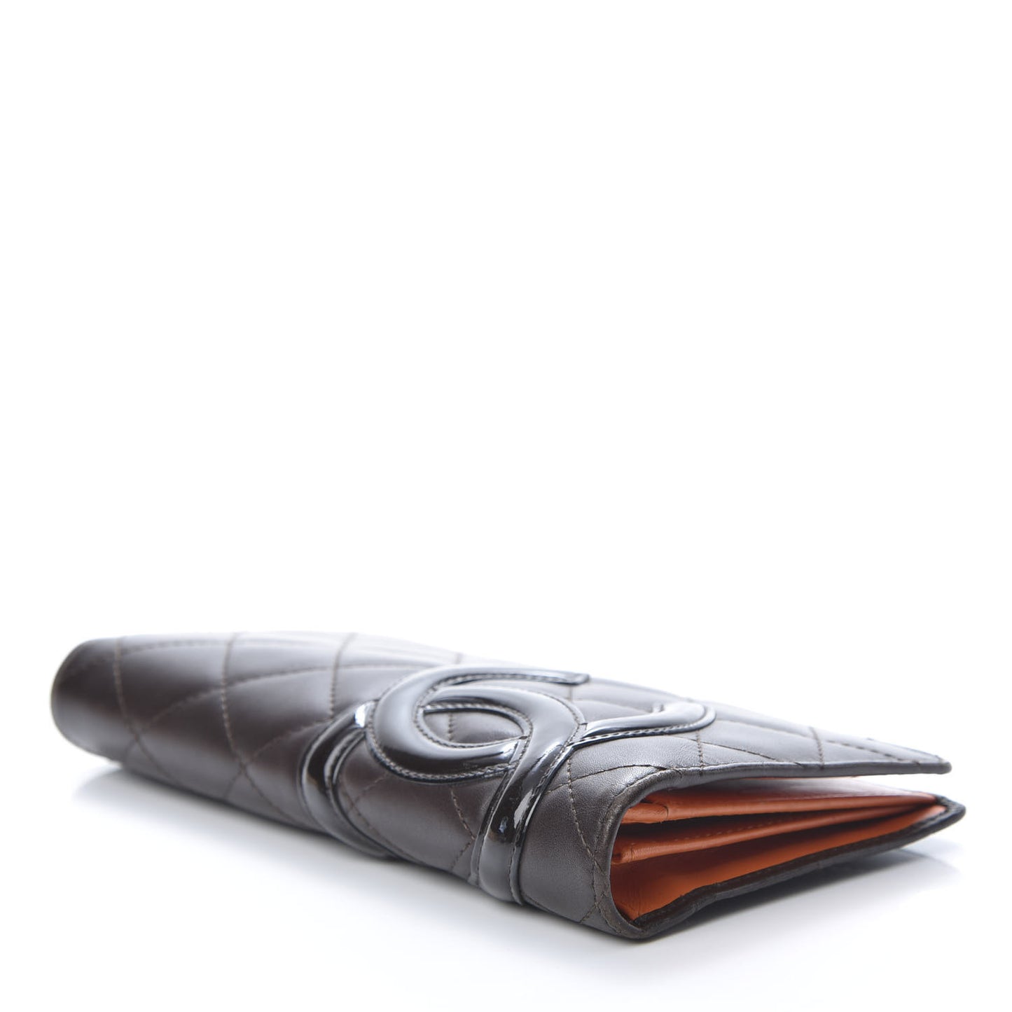 Calfskin Quilted Cambon Yen Wallet Marron Fonce