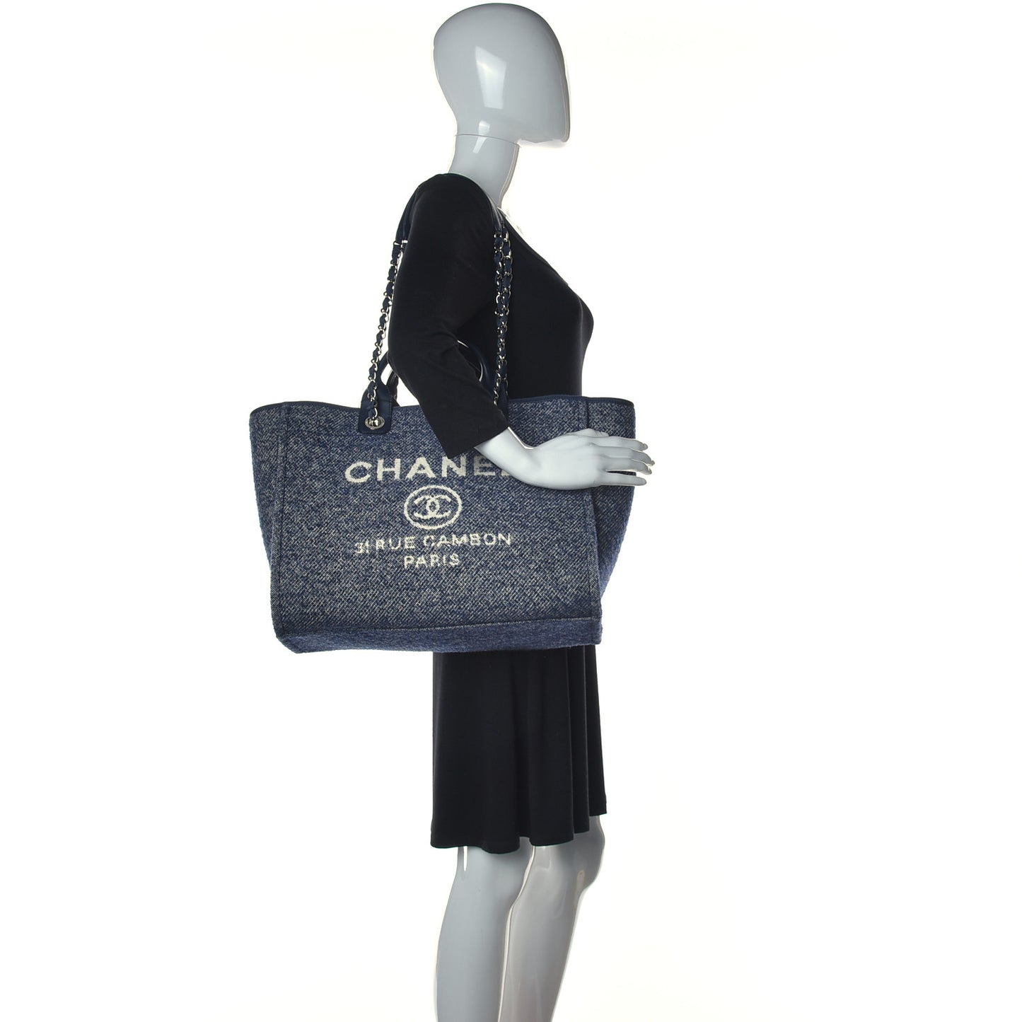 Mixed Fibers Calfskin Medium Deauville Tote Blue
