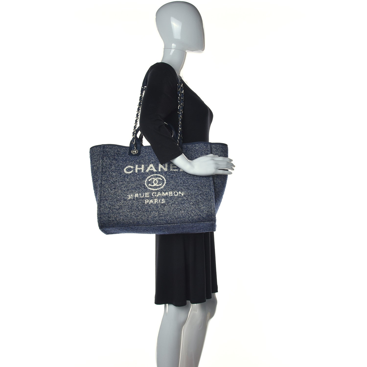 Chanel Mixed Fibers Calfskin Medium Deauville Tote Blue 2 of 13