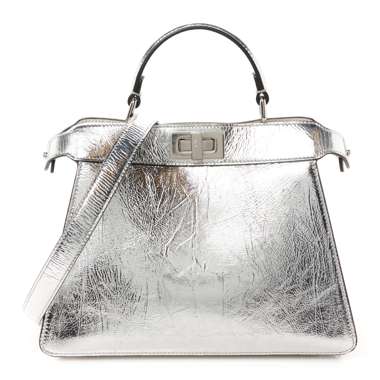 Fendi Rock Millenium Laminata Small Peekaboo I SEE U Satchel Argento 1 of 11