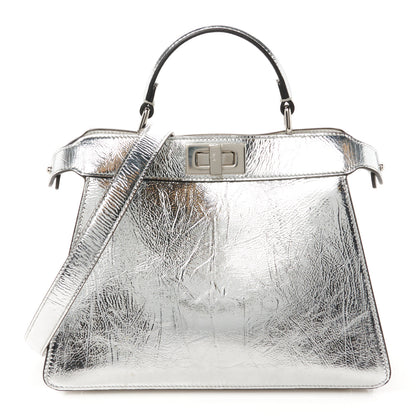 Fendi Rock Millenium Laminata Small Peekaboo I SEE U Satchel Argento 1 of 11