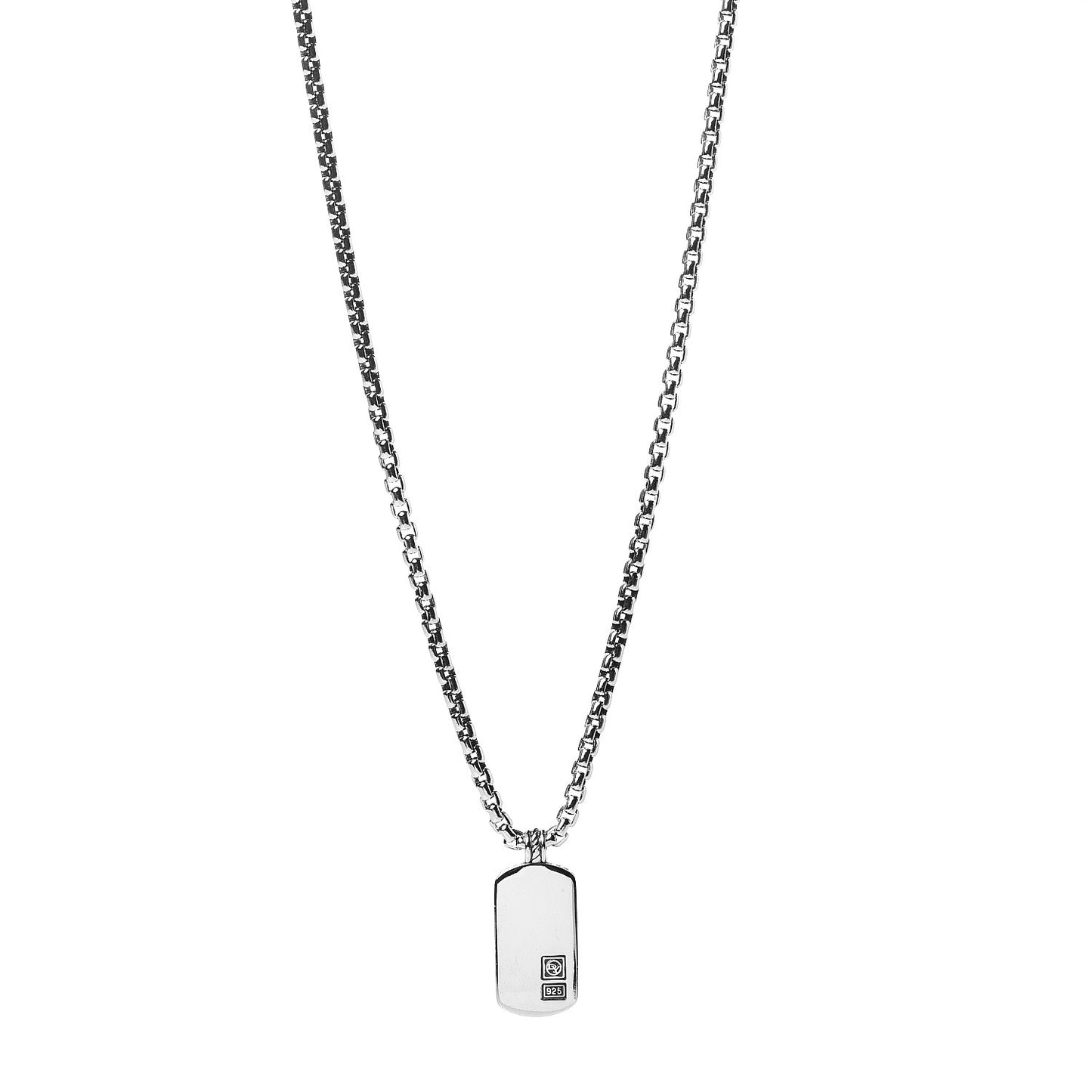 Sterling Silver Mens Small Dog Tag Pendant Necklace