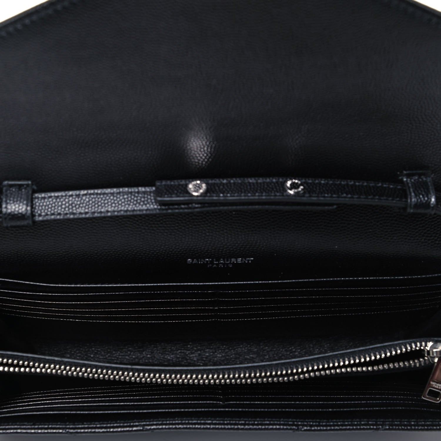 Saint Laurent Grain De Poudre Matelasse Chevron Monogram Chain Wallet Black 5 of 8