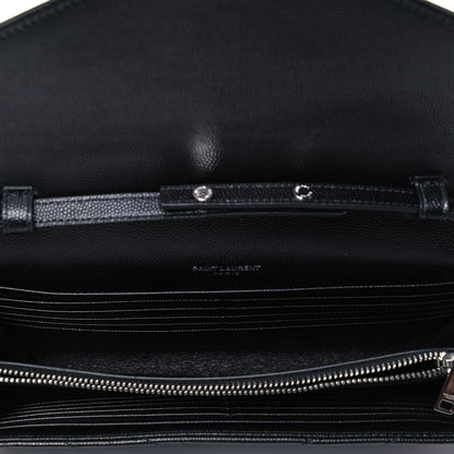Saint Laurent Grain De Poudre Matelasse Chevron Monogram Chain Wallet Black 5 of 8