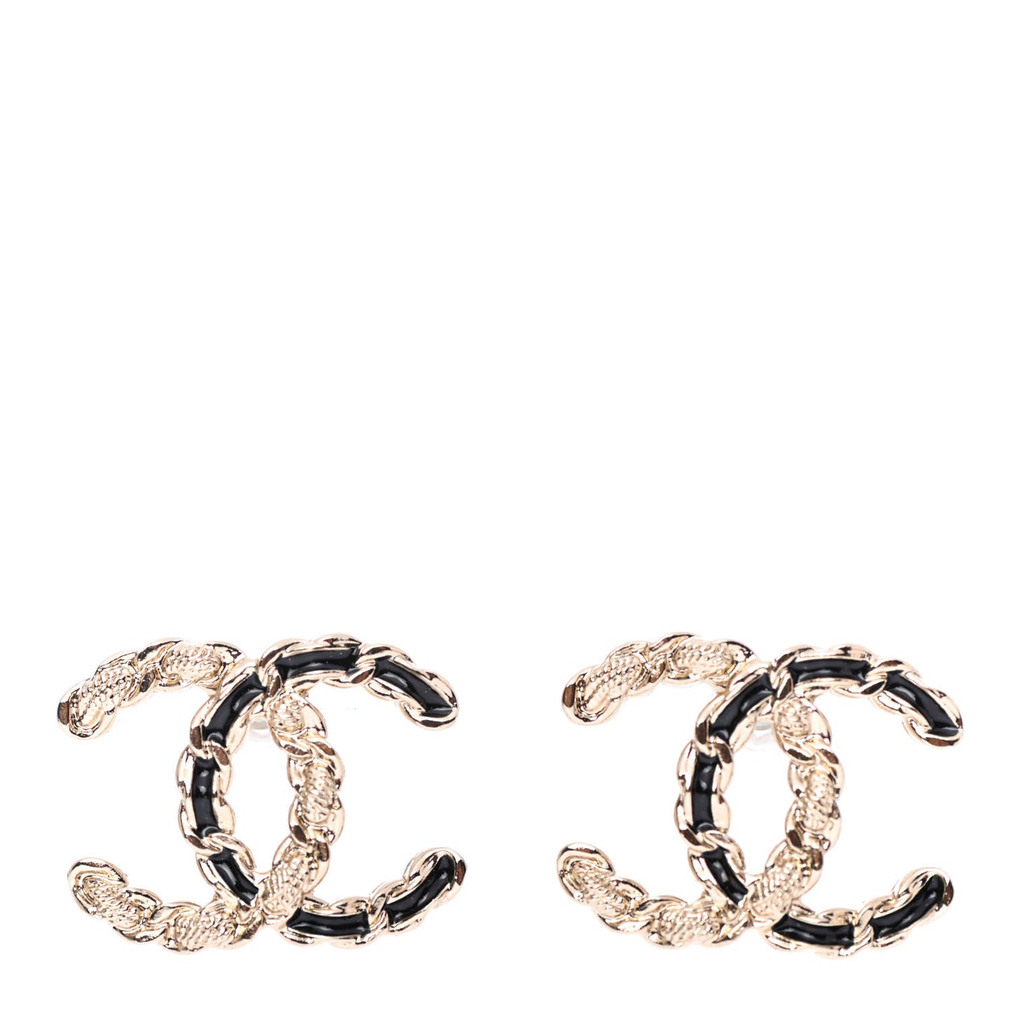 Enamel Metal Chain French New Wave CC Earrings Black Gold