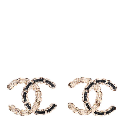 Chanel Enamel Metal Chain French New Wave CC Earrings Black Gold 1 of 4