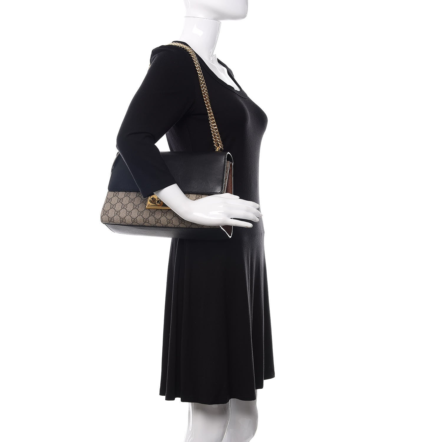 Gucci GG Supreme Monogram Calfskin Medium Padlock Shoulder Bag Beige Black Cuir 3 of 12