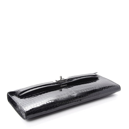 Hermes Shiny Porosus Crocodile Kelly Cut Pochette Black 4 of 7