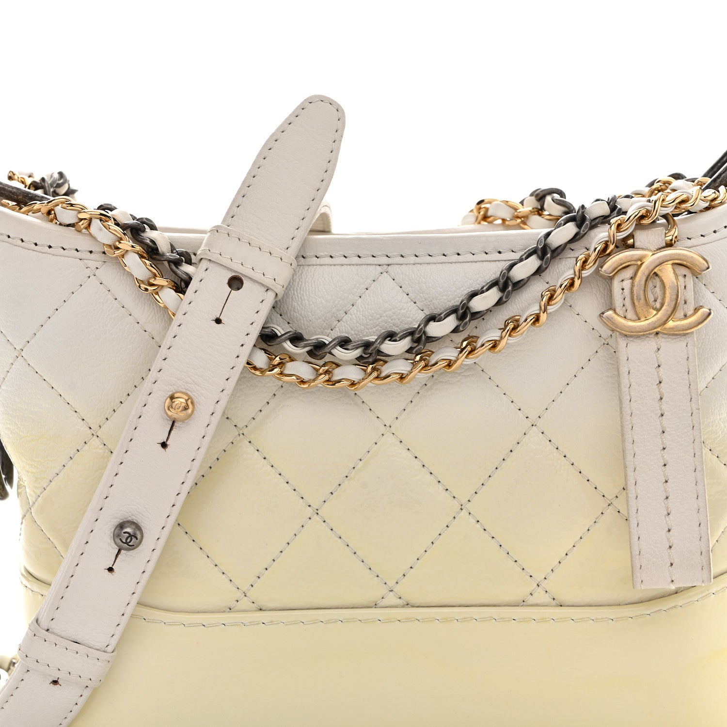 Chanel Patent Goatskin Quilted Small Gabrielle Hobo White 8 of 12