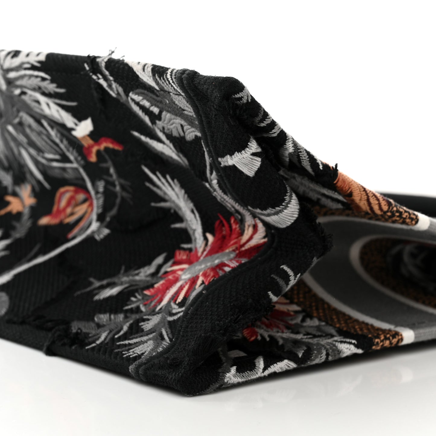 Canvas Embroidered Medium Camouflage Flowers Book Tote Black Multicolor