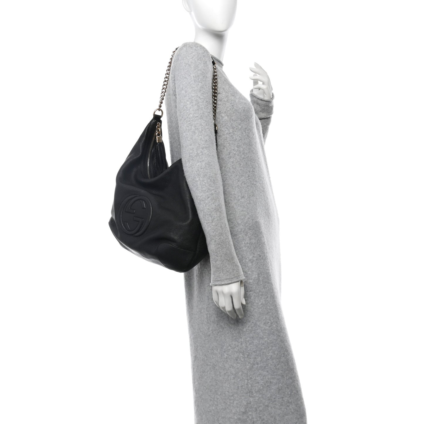 Pebbled Calfskin Medium Soho Chain Hobo Black