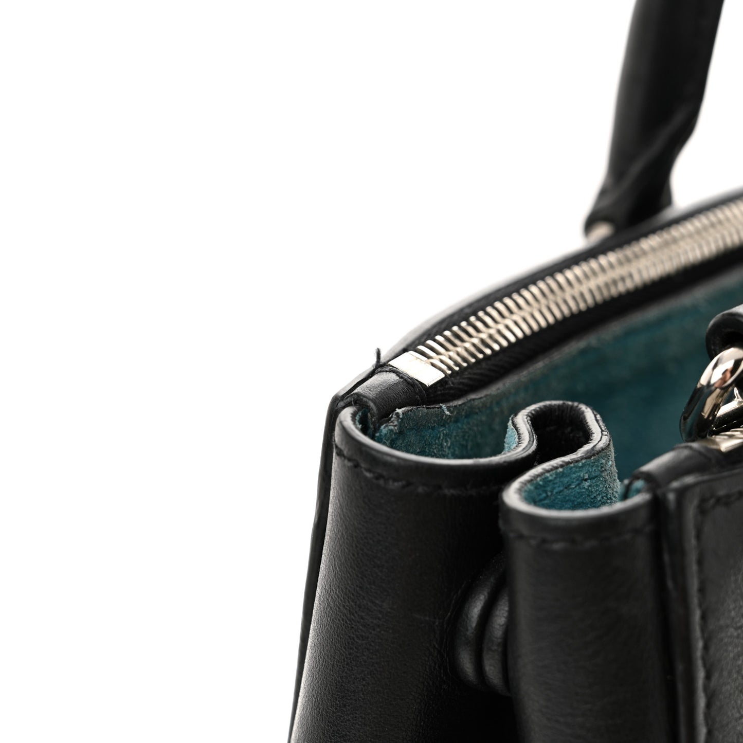 City Calf Bi-Color Medium Galleria Double Zip Tote Black Celeste