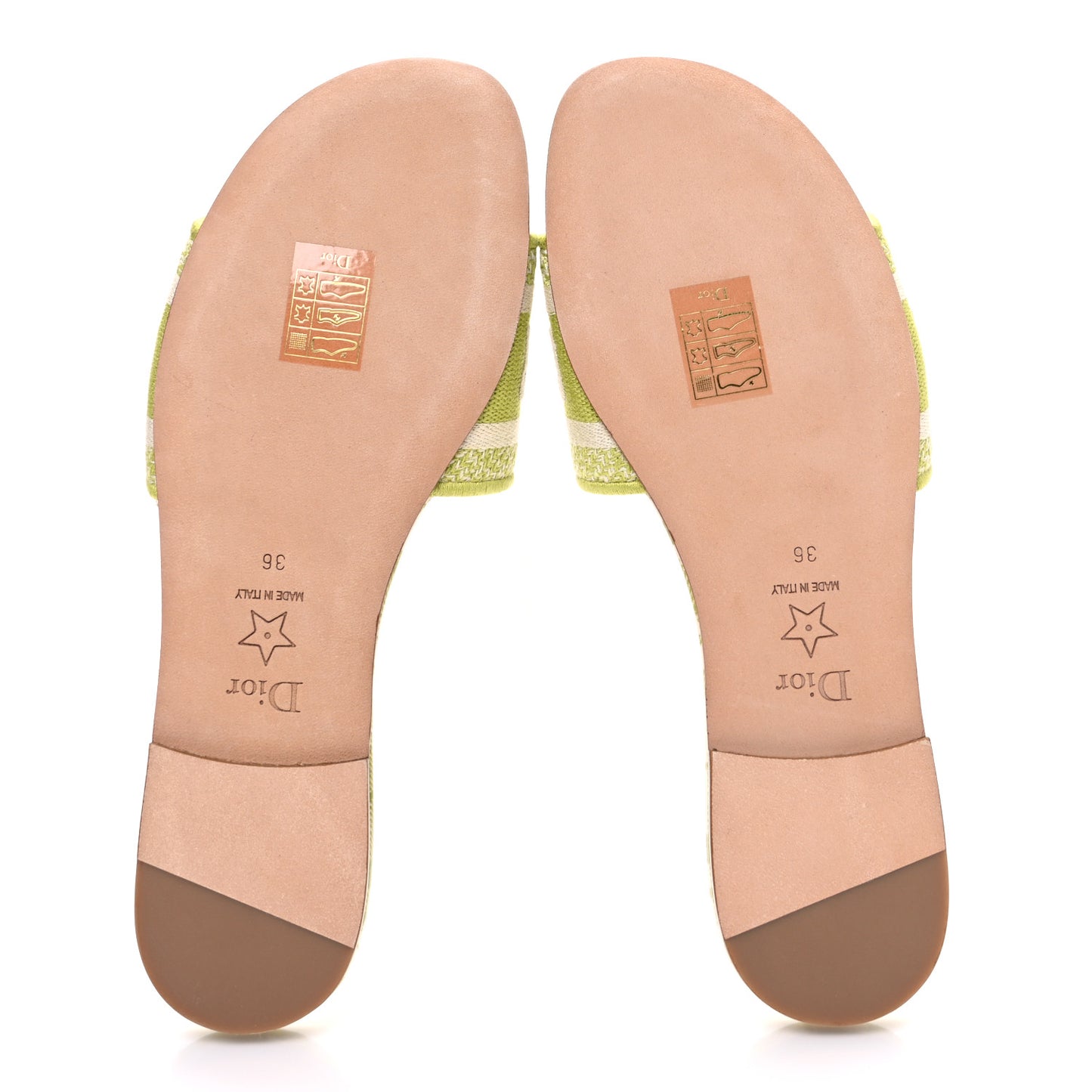 Canvas Check'N'Dior Pop Embroidered Dway Flat Slide Sandals 36 Chartreuse