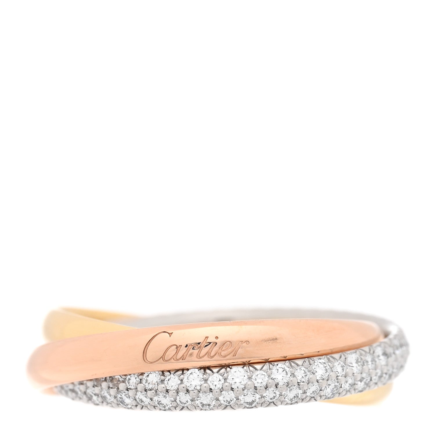 Cartier 18K White Yellow Pink Gold Diamond Small Trinity Paved Ring 52 6 1 of 4