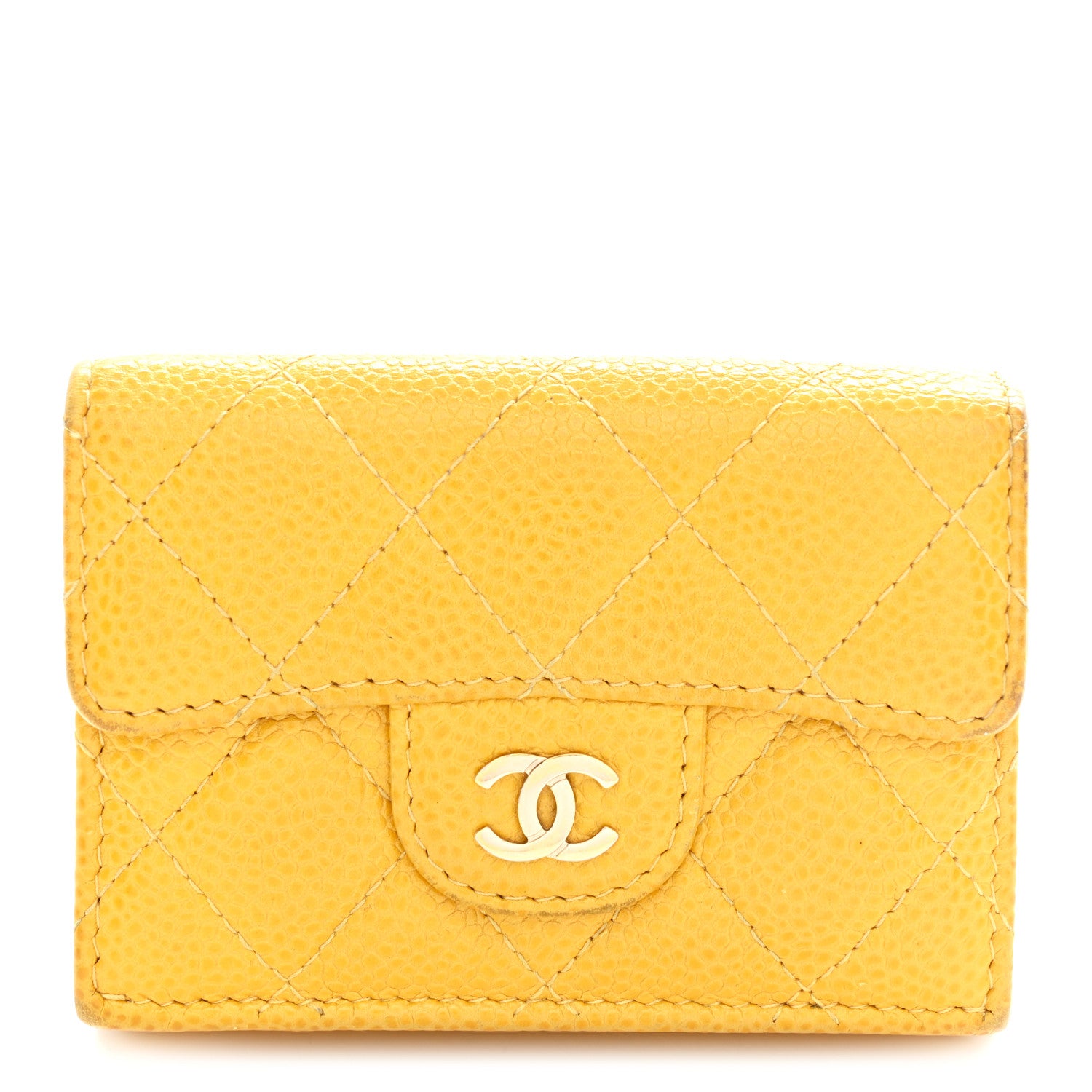 Chanel Caviar Quilted Double Flap Wallet Yellow 1 of 11