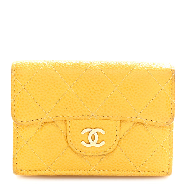 CHANEL 二つ折り財布 カンボンライン イエロー Chanel Caviar Quilted Double Flap Wallet Yellow 1833641 – FASHIONPHILE