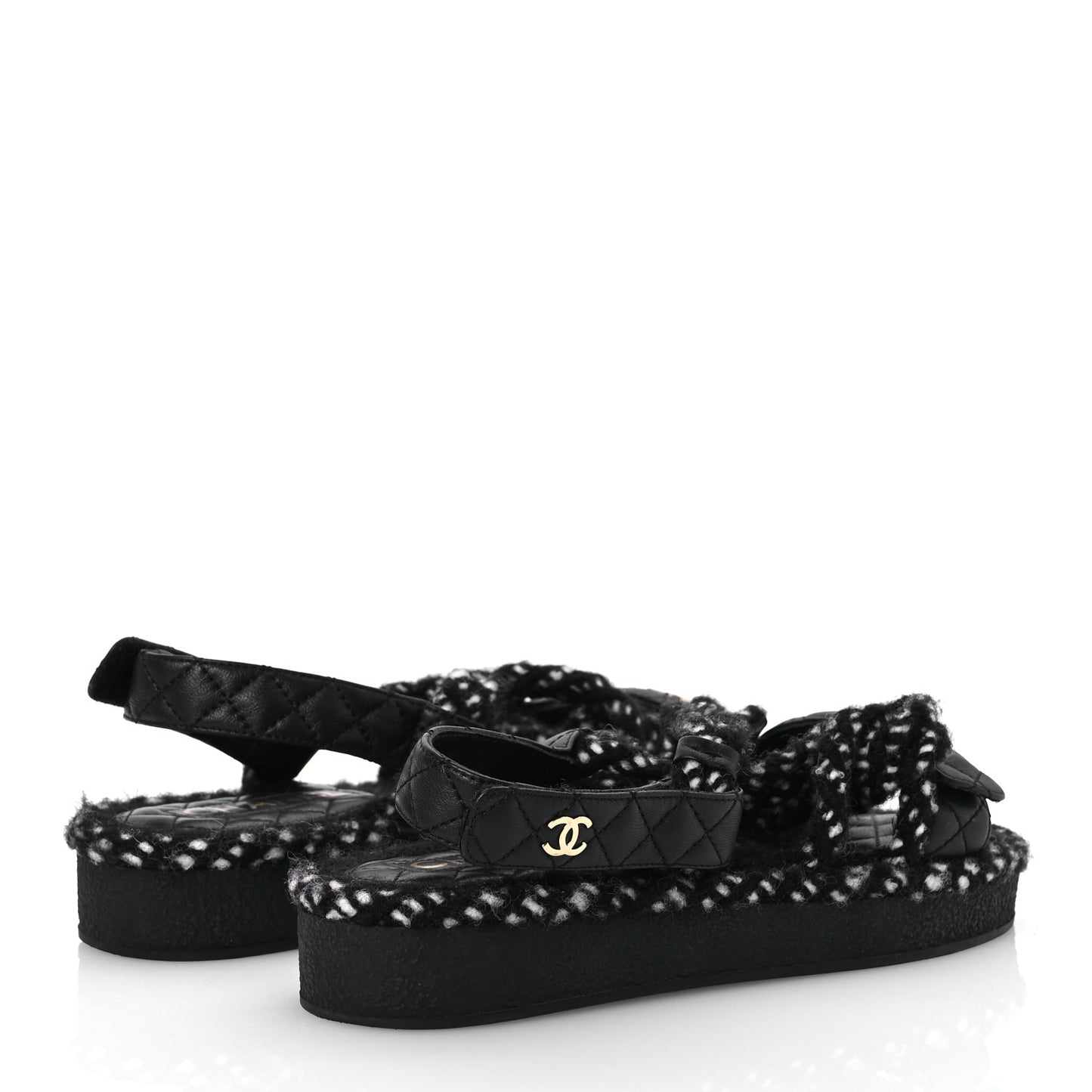Cord Lambskin Quilted Logo Sandals 37 Black White