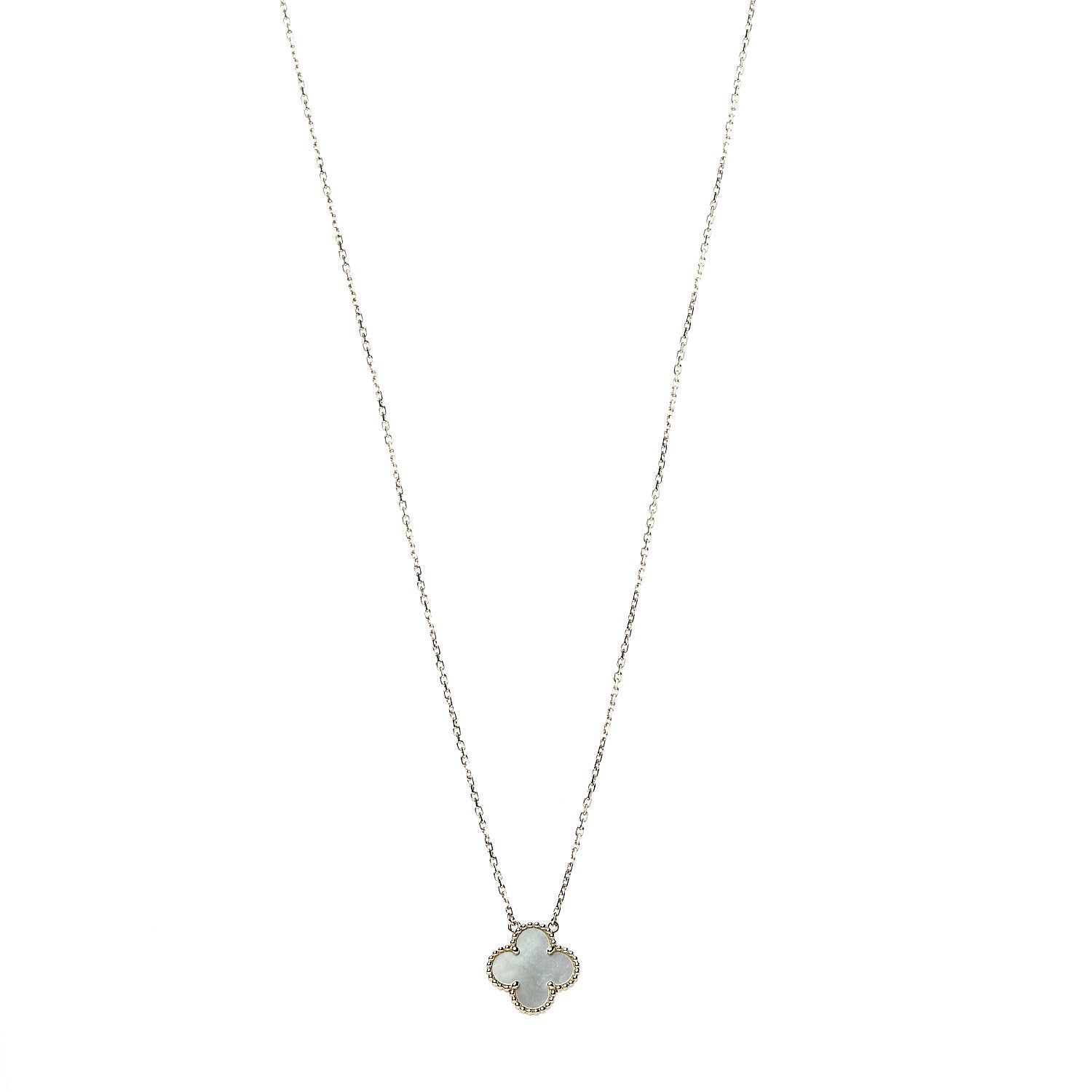 Van Cleef & Arpels 18K Yellow Gold Mother of Pearl Vintage Alhambra Pendant Necklace 1 of 8