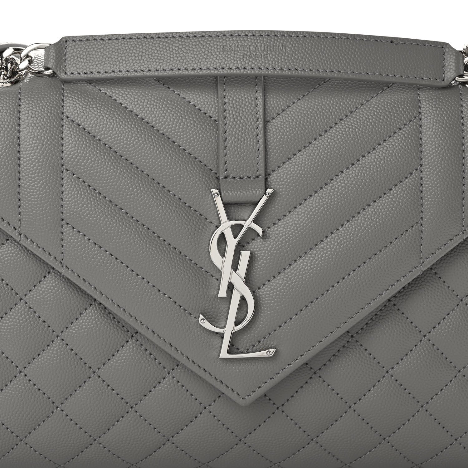 Saint Laurent Grain De Poudre Textured Mixed Matelasse Medium Triquilt Monogram Satchel New Stone 7 of 9