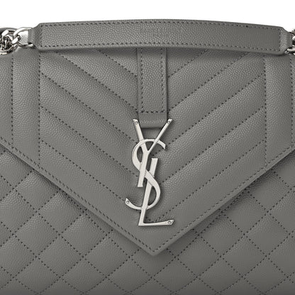 Saint Laurent Grain De Poudre Textured Mixed Matelasse Medium Triquilt Monogram Satchel New Stone 7 of 9