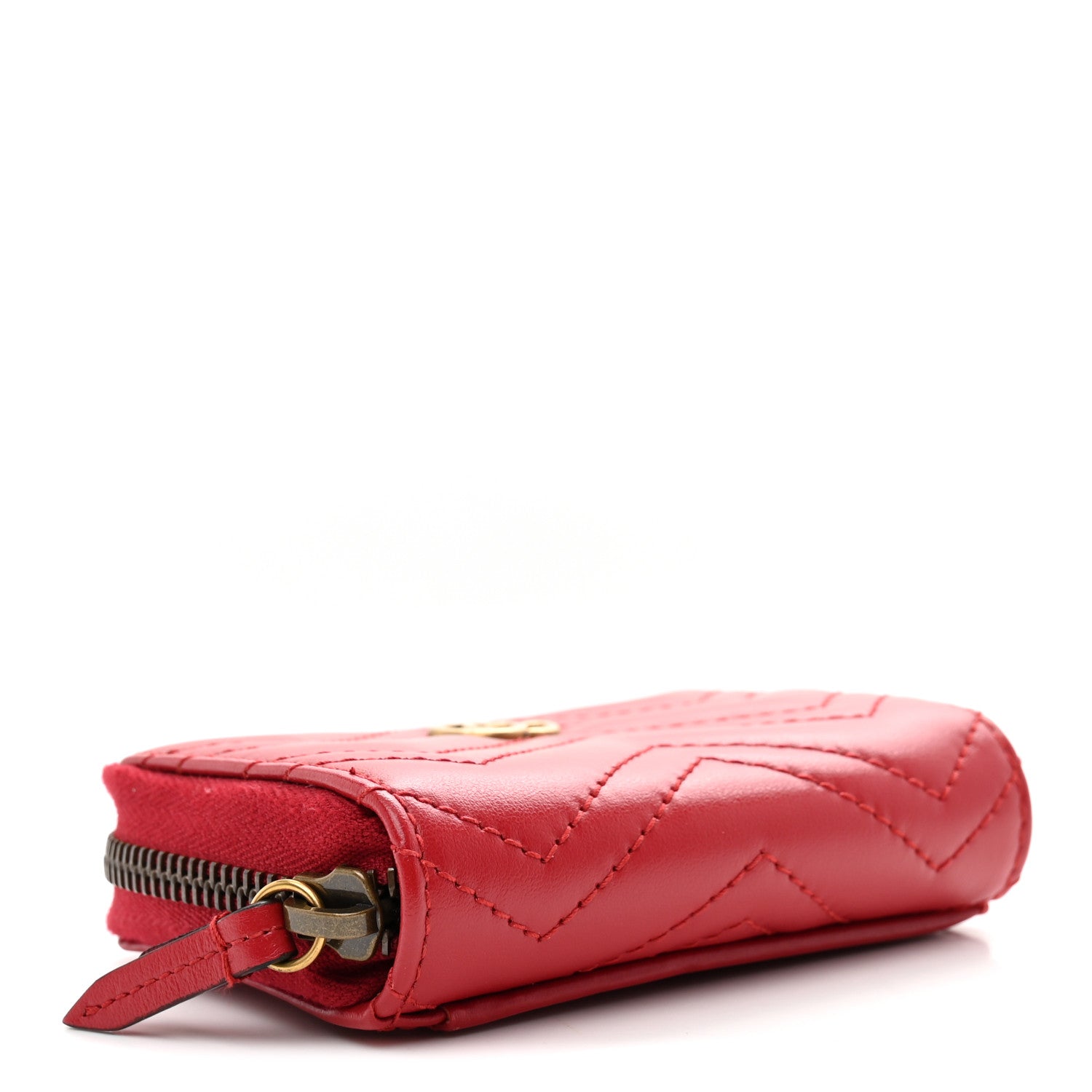 Gucci Calfskin Matelasse GG Marmont Zip Around Card Case Hibiscus Red 4 of 8