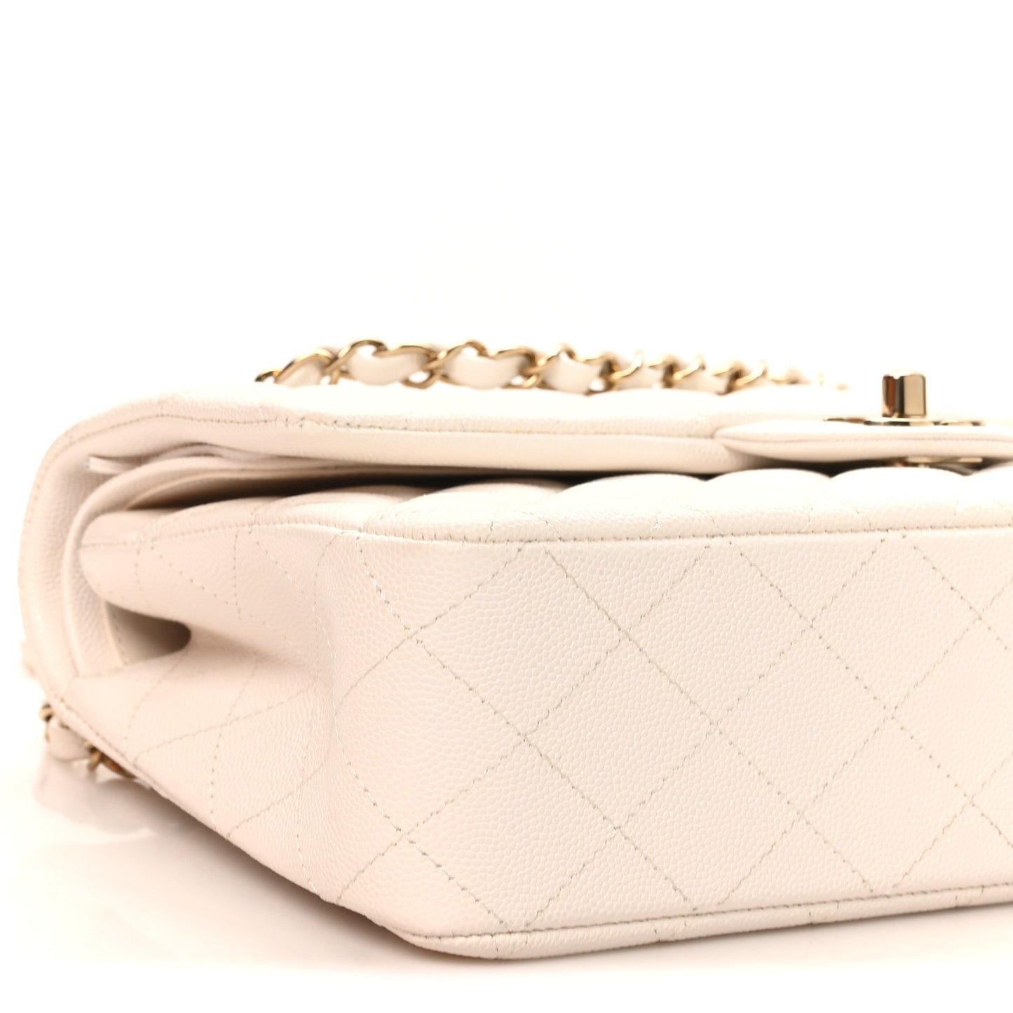 Caviar Quilted Medium Double Flap White