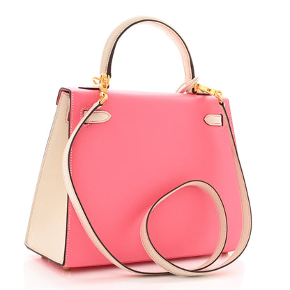 Hermes Epsom Bi-Color Horseshoe Kelly Sellier 25 Rose Azalee Craie 3 of 11