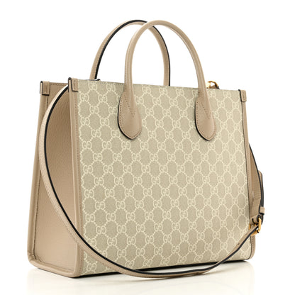 Gucci GG Supreme Monogram Textured Dollar Calfskin Small Retro Interlocking G Tote Bag Beige Mystic White Oatmeal 3 of 9