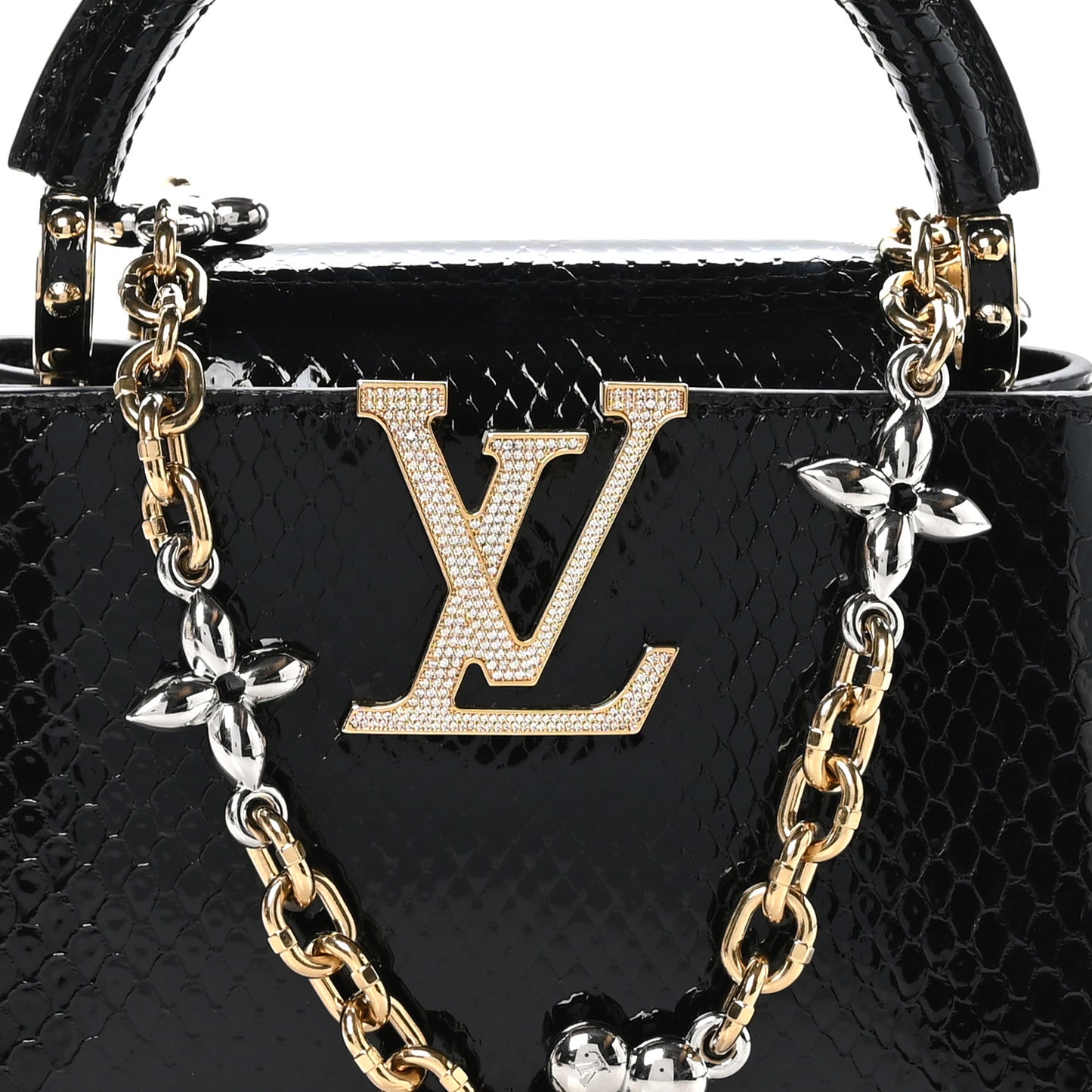 Snakeskin Flower Chain Capucines Mini Black