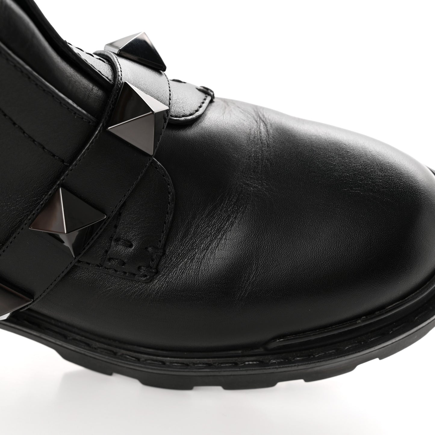 Calfskin Tonal Roman Stud 20/40mm Combat Boots 39 Black