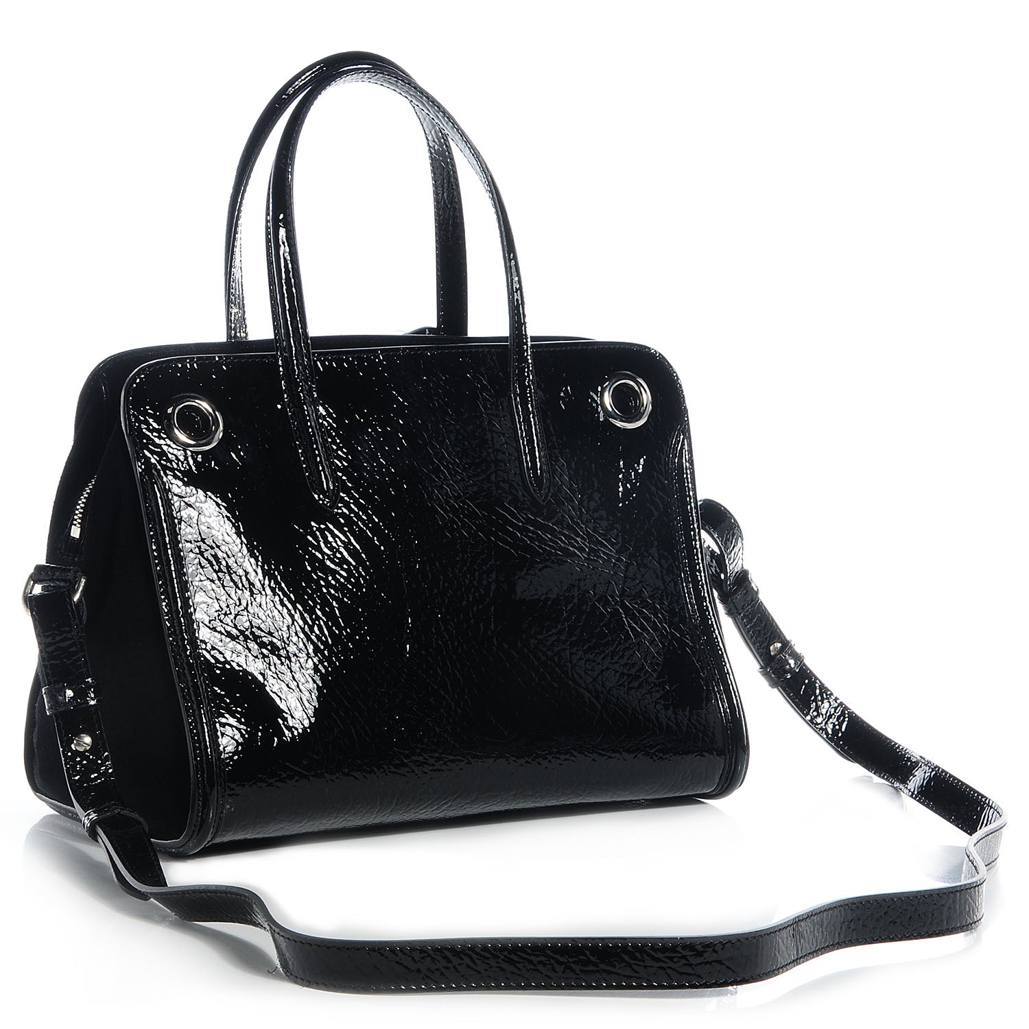 Alexander McQueen Patent Small Eyelet Padlock Skull Tote Black 3 of 9