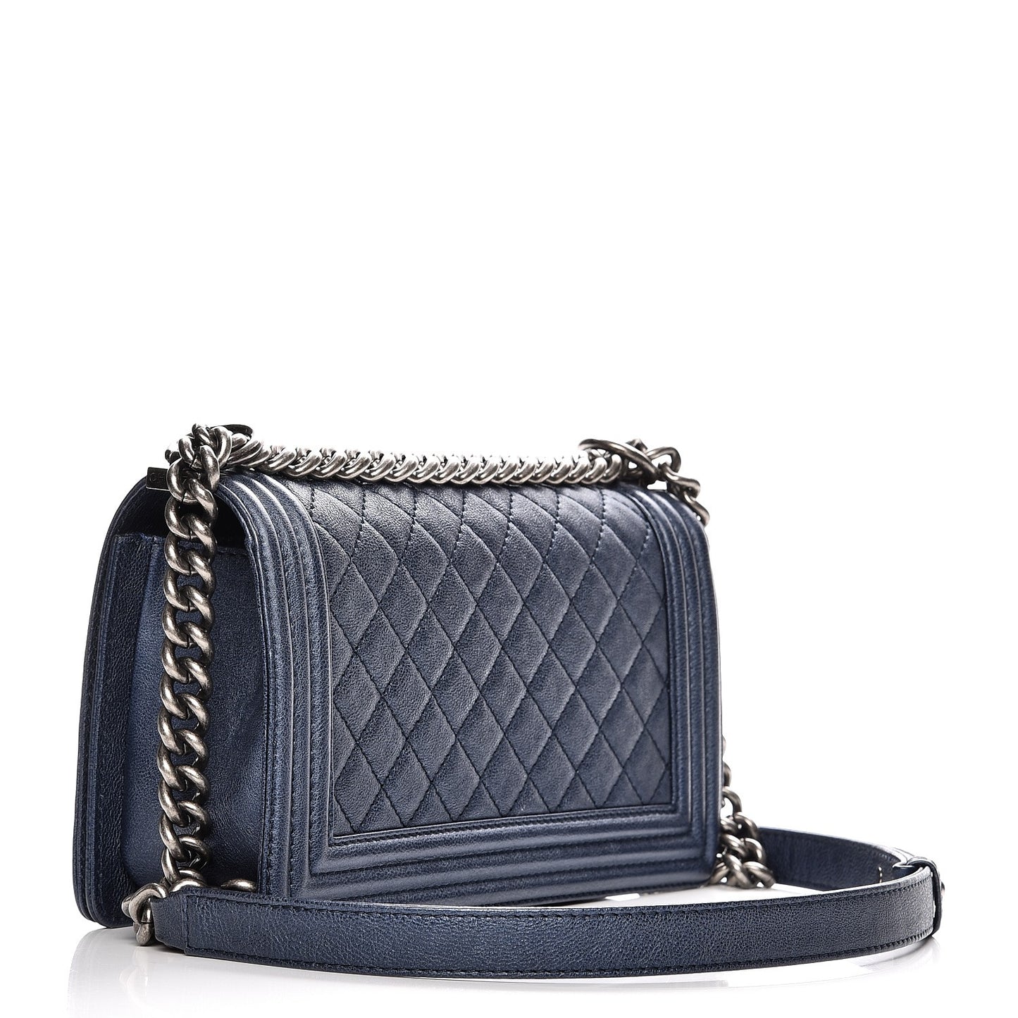Metallic Calfskin Quilted Medium Boy Flap Navy
