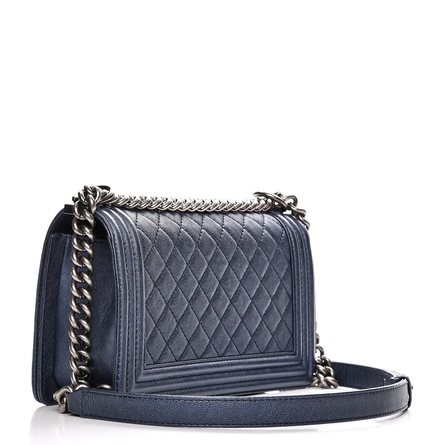 Chanel Metallic Calfskin Quilted Medium Boy Flap Navy 3 of 8