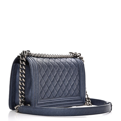 Chanel Metallic Calfskin Quilted Medium Boy Flap Navy 3 of 8