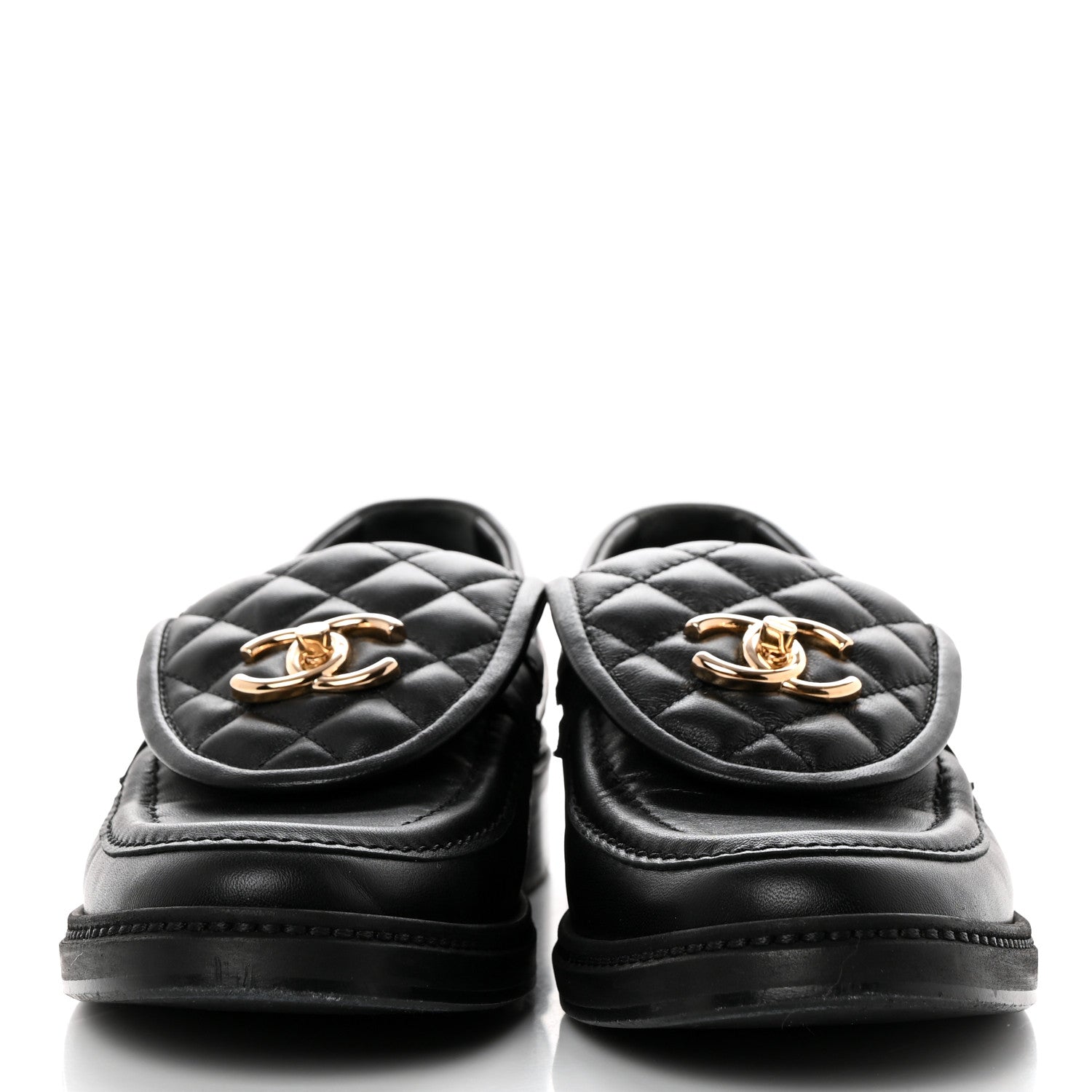 Chanel Lambskin Quilted CC Turnlock Loafers 38.5 Black 2 of 8