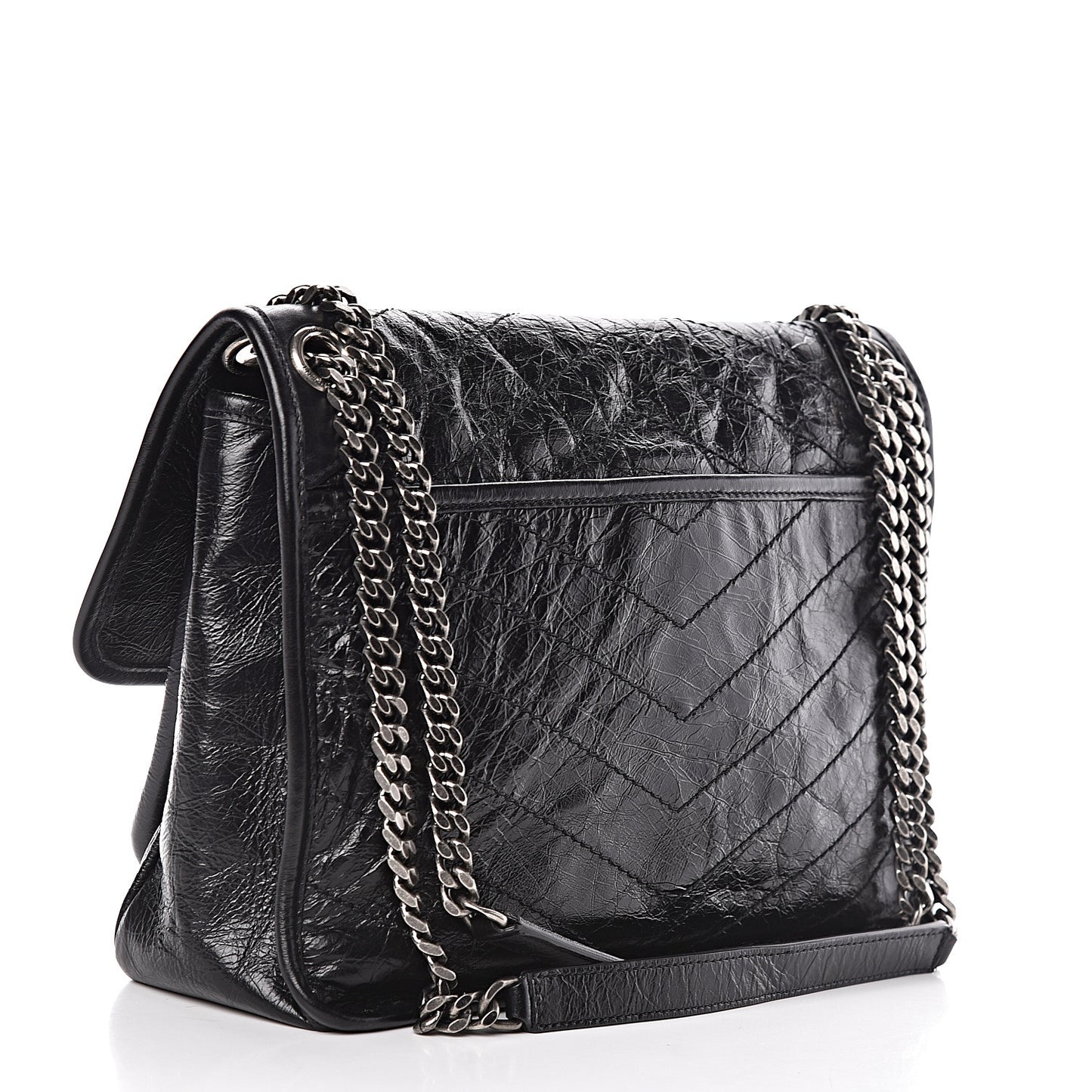 Crinkled Calfskin Matelasse Monogram Medium Niki Chain Satchel Black